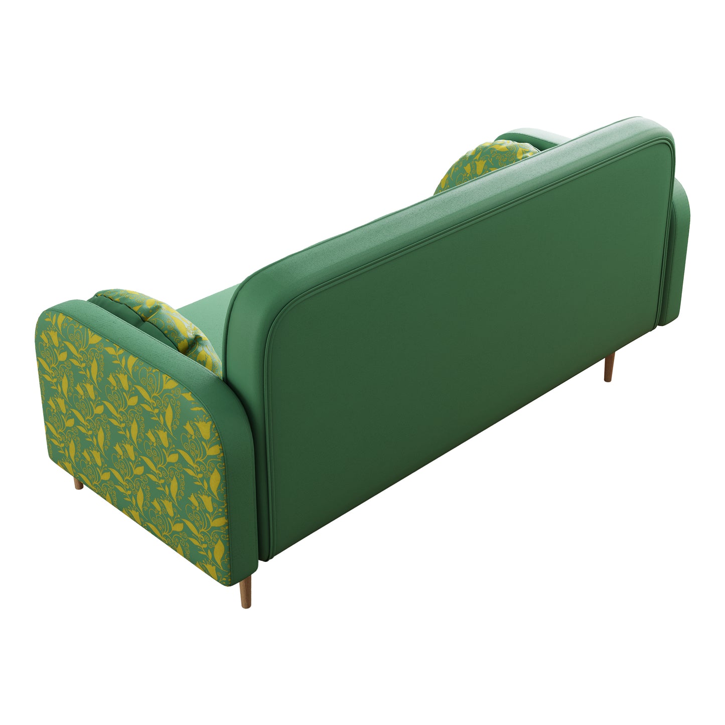 green Loveseat sofa with tulip pattern Modern Upholstered Two Seater PU Sofa with 2 dumpling-shaped throw pillows with tulip patterns